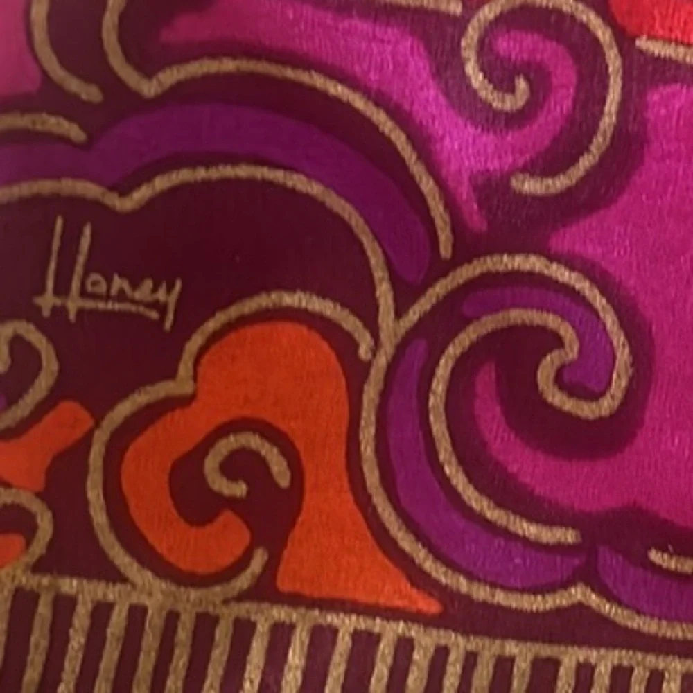 Honey Purple Printed 100% Silk Scarf Foulard Made in Japan